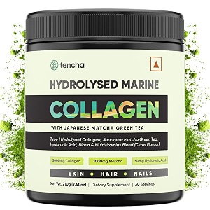 tencha marine collagen supplements powder for women amp men 30 servings 210 gmno fishy smellfor glowing skin healthy hair strong nailshydrolysed collagen hyaluronic acid mutivitamins biotin