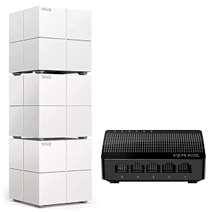 tenda nova mw6 whole home mesh wi-fi system 6000sq wi-fi coverage two gigabit ports app control easy set up router and wi-fi booster replacement amp sg105 5-port gigabit desktop switch sg105