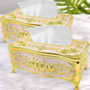 golden tissue box cover decorative tissue box holder rectangular tissues cube boxes square paper box napkin holder home decor for bedroom living room officepack of 1
