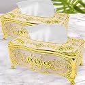 Golden Tissue Box Cover, Decorative Tissue Box Holder Rectangular Tissues Cube Boxes, Square Paper Box Napkin Holder Home Decor for Bedroom, Living Room, Office.(Pack of 1)