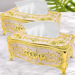 golden tissue box cover decorative tissue box holder rectangular tissues cube boxes square paper box napkin holder home decor for bedroom living room officepack of 1