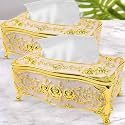 Golden Tissue Box Cover, Decorative Tissue Box Holder Rectangular Tissues Cube Boxes, Square Paper Box Napkin Holder Home Decor for Bedroom, Living Room, Office.(Pack of 1)