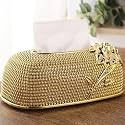 Golden Tissue Box Cover, Decorative Tissue Box Holder Rectangular Tissues Cube Boxes, Square Paper Box Napkin Holder Home Decor for Bedroom, Living Room, Office.(Pack of 1)