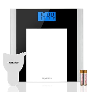 tenergy body weight scale with step-on technology tempered glass platform wbacklit lcd high precision digital bathroom scale 400-pound capacity bonus body measuring tape amp batteries included
