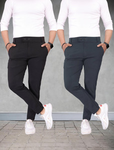 tenit slim fit men black grey trousers