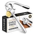 Tenom Heavy Duty Garlic Press, Rustproof Garlic Crusher &amp; Mincer, Dishwasher Safe Kitchen Gadget (Matte Silver)