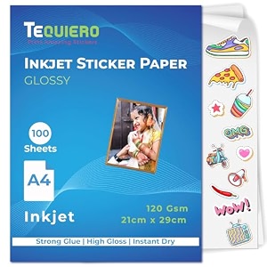 tequiero 100 inkjet photo sticker paper self-adhesive glossy photo paper for inkjet printer a4 size 120 gsm creamy white instant dry sticker printing label art a4-100 sheets
