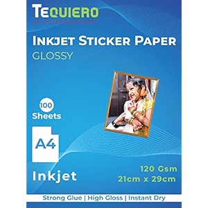 tequiero 100 inkjet photo sticker paper self-adhesive glossy photo paper for inkjet printer a4 size 120 gsm creamy white instant dry sticker printing label art a4-100 sheets