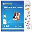 TeQuiero 100 Inkjet Photo Sticker Paper Self-Adhesive Glossy Photo Paper for Inkjet Printer A4 Size 120 GSM (Creamy White) Instant Dry Sticker Printing Label Art (A4-100 Sheets)