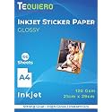 TeQuiero 100 Inkjet Photo Sticker Paper Self-Adhesive Glossy Photo Paper for Inkjet Printer A4 Size 120 GSM (Creamy White) Instant Dry Sticker Printing Label Art (A4-100 Sheets)