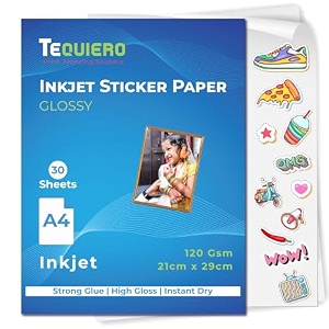 tequiero 40 glossy inkjet sticker photo paper a4 size self adhesive photo sheets for inkjet printer 135 gsm - 40 sheets