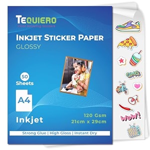 tequiero 50 glossy inkjet sticker photo paper a4 size self adhesive photo sheets for inkjet printer 120 gsm - 50 sheets