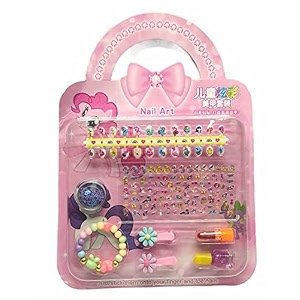 tera 13 princess nailart for girls cute baby girls nails make up kit with nail paint lipstick hand bracelet unicorn vanity storage box with mirror - kids cosmetic set return gifts for kids 1 pcs