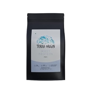 terra origin grass-fed 560gm whey protein 25 gm protein 15 serving scoops high in bcaas and gluten free to helps build your muscle size peach