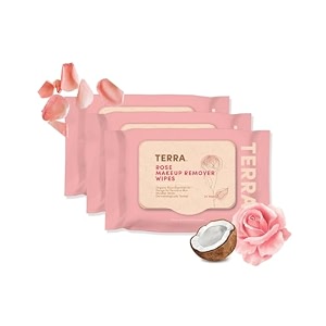terra rose makeup remover wipes - gentle skin cleansing amp moisturizing facial wipes for all skin types rose-infused makeup remover wet wipes alcohol-free amp no harsh chemicals - 72 count pack of 3