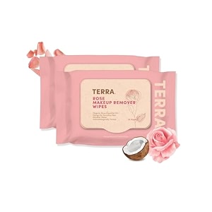 terra rose makeup remover wipes - gentle skin cleansing amp moisturizing facial wipes for all skin types rose-infused makeup remover wet wipes alcohol-free amp no harsh chemicals - 48 count pack of 2