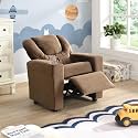TERRUPER Brown Velvet Kids Recliner Chair with Cup Holder, Adjustable Backrest and Footrest Reclining Seat, Comfortable Toddler Recliner for Children with 150LBS Capacity for Bedroom and Playroom
