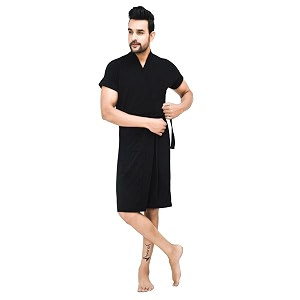 terry bath robe for men fit upto 42 inches black