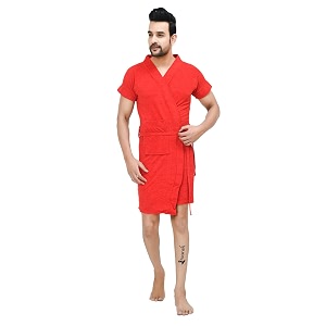 terry bath robe for men fit upto 42 inches red