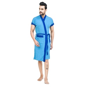 terry bath robe for men fit upto 42 inches chest - ferozi blue