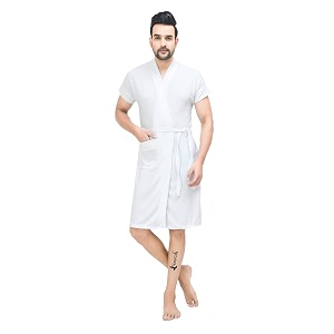 terry men bath robe fit upto 42 inches white