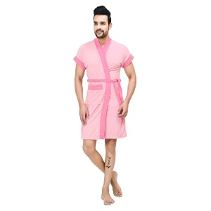 terry men bathrobe fit upto 42 inches baby pink light pink