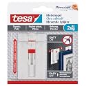 tesa Adjustable Adhesive Nail for Wallpaper and Plaster 2kg - Height Adjustable No Nails Picture Hanger - Pack of 2 Adhesive Nails and 6 Strips