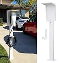 Tesla Charger Pedestal Stand with Roof, Universal EV Charger Pedestal Stand, Heavy-Duty Outdoor Charging Station Stand with Cable Hook &amp; Internal Cable Management, Matte White