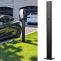 Tesla Charger Stand & EV Charger Pedestal, Universal Outdoor Charging Station Stand, Heavy-Duty Steel with Internal Cable Management, Metallic Black