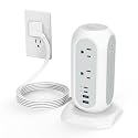TESSAN Tower Power Strip Flat Plug with 1050J Surge Protection, 6 Ft, Grey