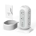 TESSAN Tower Power Strip Flat Plug with 1050J Surge Protection, 15 Ft, Grey