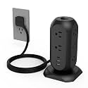 TESSAN Tower Power Strip Flat Plug with 1050J Surge Protection, 6 Ft, Black