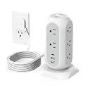 TESSAN Tower Power Strip Flat Plug with 1050J Surge Protection, 10 Ft, Grey