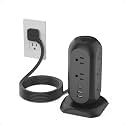TESSAN Tower Power Strip Flat Plug with 1050J Protection, 10 Ft, Black
