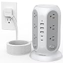 TESSAN Tower Power Strip Surge Protector, Flat Extension Cord 15 Ft, Grey