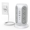TESSAN Tower Power Strip Surge Protector, Flat Extension Cord 6 Ft, Grey