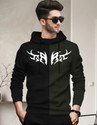 TESSERACT Printed Men Hooded Neck Black Dark