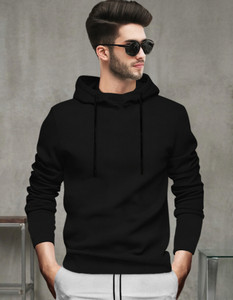 TESSERACT Solid Men Hooded Neck Black T-Shirt