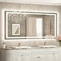 TETOTE 60 x 30 LED Lighted Bathroom Mirror with Lights, Brighter Front and Backlit Light up Mirror for Bathroom Vanity Wall, 3-Color Dimmable Illuminated Antifog Mirror, Waterproof, Tempered Glass