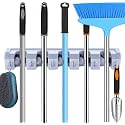TETRIX Mop Holder and Broom Holder 5 Slot Position with 6 Hooks Garage Holder Wall Mounted Unbreakable Hanging Utility Mop Broom Cleaning Tool Holder (Grey Color) - Plastic, Bracket Shelf