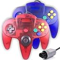 Tevodo N64 Controller, Upgraded Joystick Classic Wired Controller Compatible with N64 Console(Clear Red and Clear Blue)