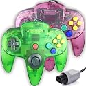 Tevodo N64 Controller, Upgraded Joystick Classic Wired Controller Compatible with N64 Console(Clear Purple and Clear Green)