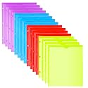 TEWRLANDE 16 Packs Heavy Duty 3 Pocket Folders with Holes, Plastic Folders with Clear Front Pocket for 3 Ring Binder, for Letter Size Paper, Assorted Colors/Card Slot