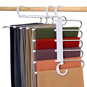 tex-ro pack of 1 count 5 in 1 stainless steel foldable hangers for clothes hanging multi-layer multi-purpose pant hangers for wardrobe magic foldable hanger multipurpose hanger organizer