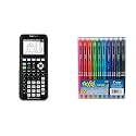 Texas Instruments TI-84 Plus CE Color Graphing Calculator Bundle with Pilot FriXion Clicker Erasable Gel Pens 10 Pack Assorted Colors