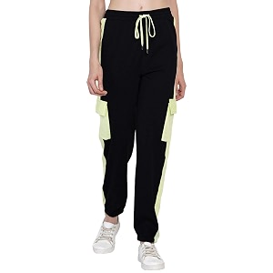 texco black joggers with contrast side taping for women