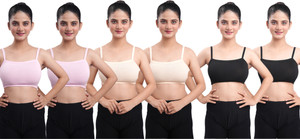 texello pack of 6 women non padded fully stretchable high coverage bra multicolor girls trainingbeginners non padded bra
