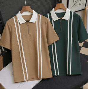 Texfield Colorblock Men Zip Neck Brown Dark