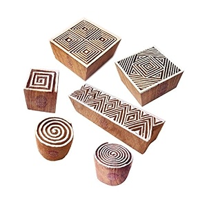 textile print blocks popular swirl square pattern wooden stamps set of 6