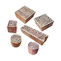 Textile Print Blocks Popular Swirl Square Pattern Wooden Stamps (Set of 6)